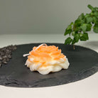 Hier sieht man unsere Rosé Petal Elegance Kerze. Sie ist handgemacht aus hochwertigem Sojawachs. Sie ist in verschiedenen Düften erhältlich. Die Düfte sind angenehm und entspannend, perfekt für gemütliche Abende. In orange.